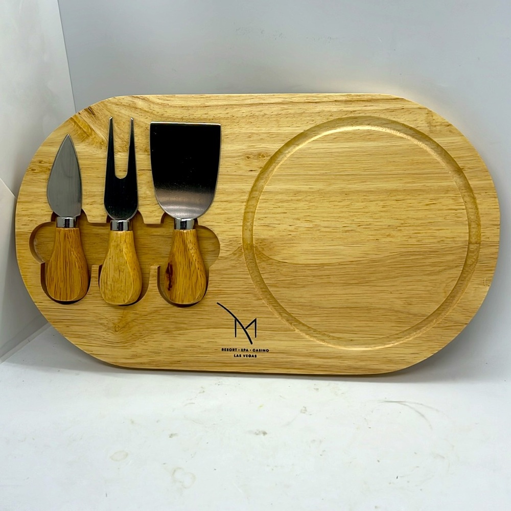 Wooden Cheese Charcuterie Cutting Board with Matching Utensils